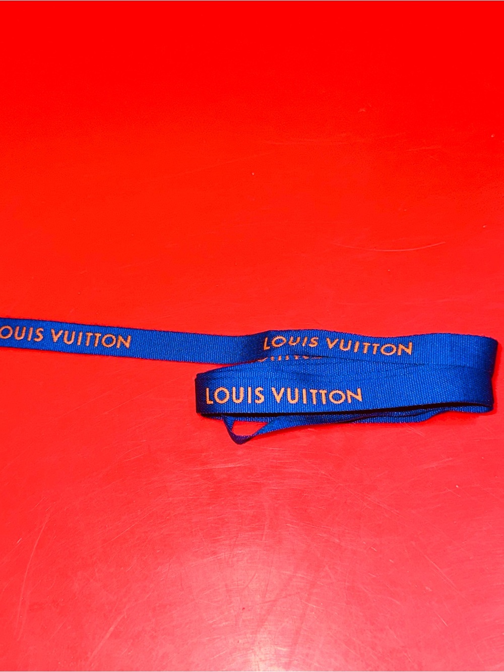 Louis Vuitton Blue Ribbon with Orange Logo Appx 65" Long Pre-Owned